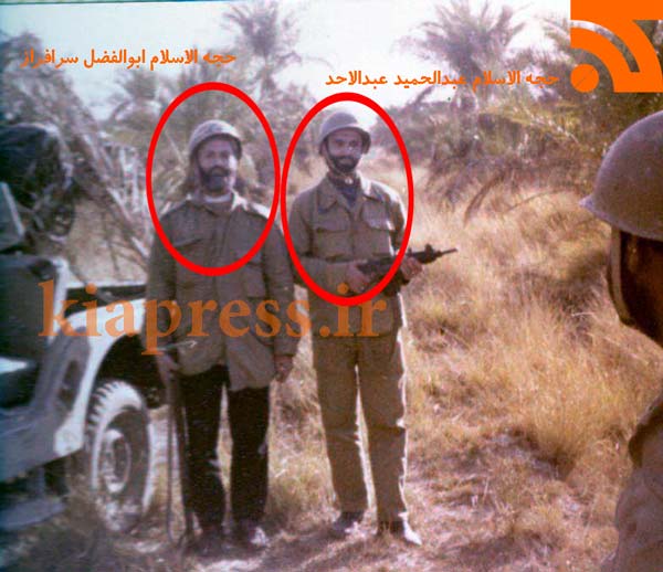 عکس پدر بزرگوار محمد سر افراز در جبهه های نبرد بهمراه حجه السلام عبدالحمید عبدالاحد